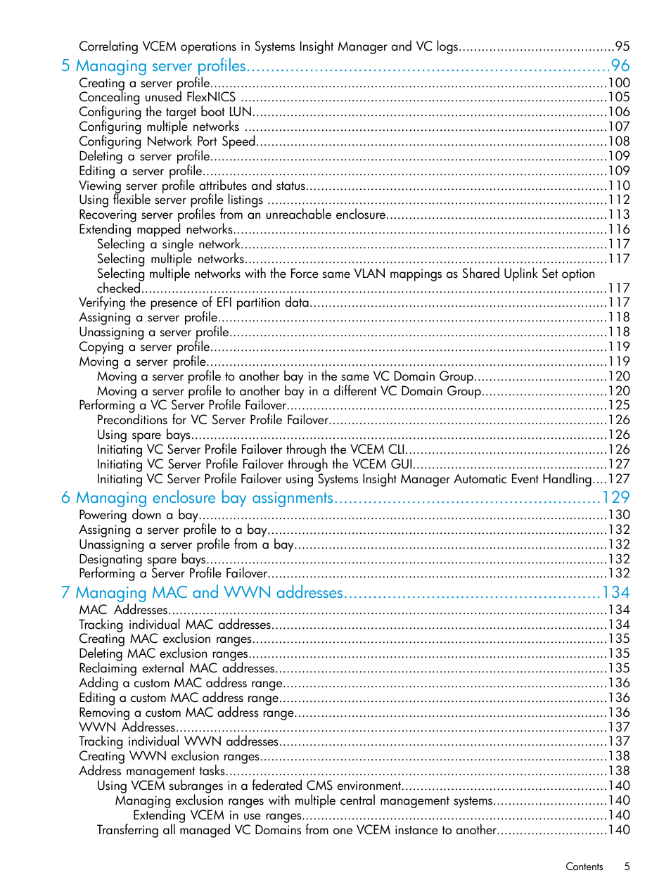 5 managing server profiles, 6 managing enclosure bay assignments, 7 managing mac and wwn addresses | HP Insight Management-Software User Manual | Page 5 / 194