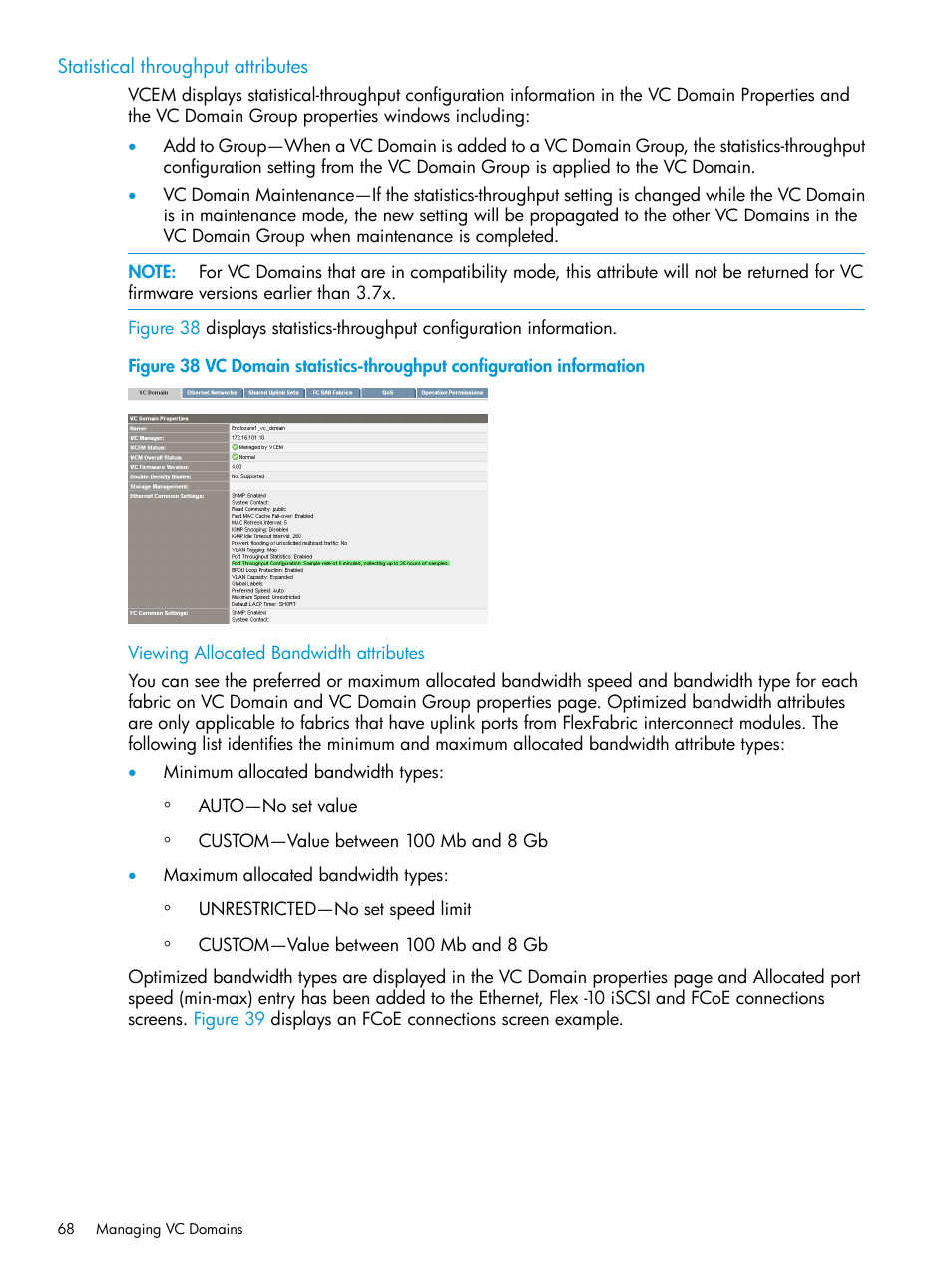 Statistical throughput attributes, Viewing allocated bandwidth attributes | HP Insight Management-Software User Manual | Page 68 / 194