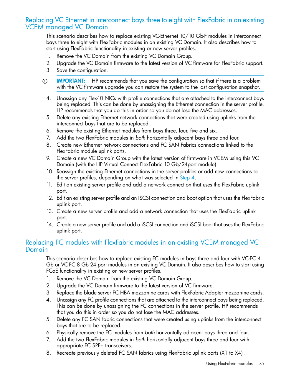 Replacing vc ethernet in interconnect bays | HP Insight Management-Software User Manual | Page 75 / 194