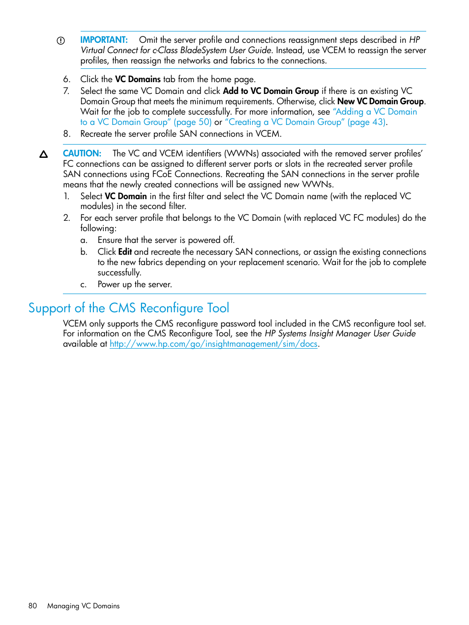 Support of the cms reconfigure tool | HP Insight Management-Software User Manual | Page 80 / 194