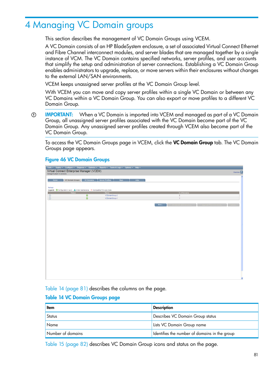 4 managing vc domain groups | HP Insight Management-Software User Manual | Page 81 / 194