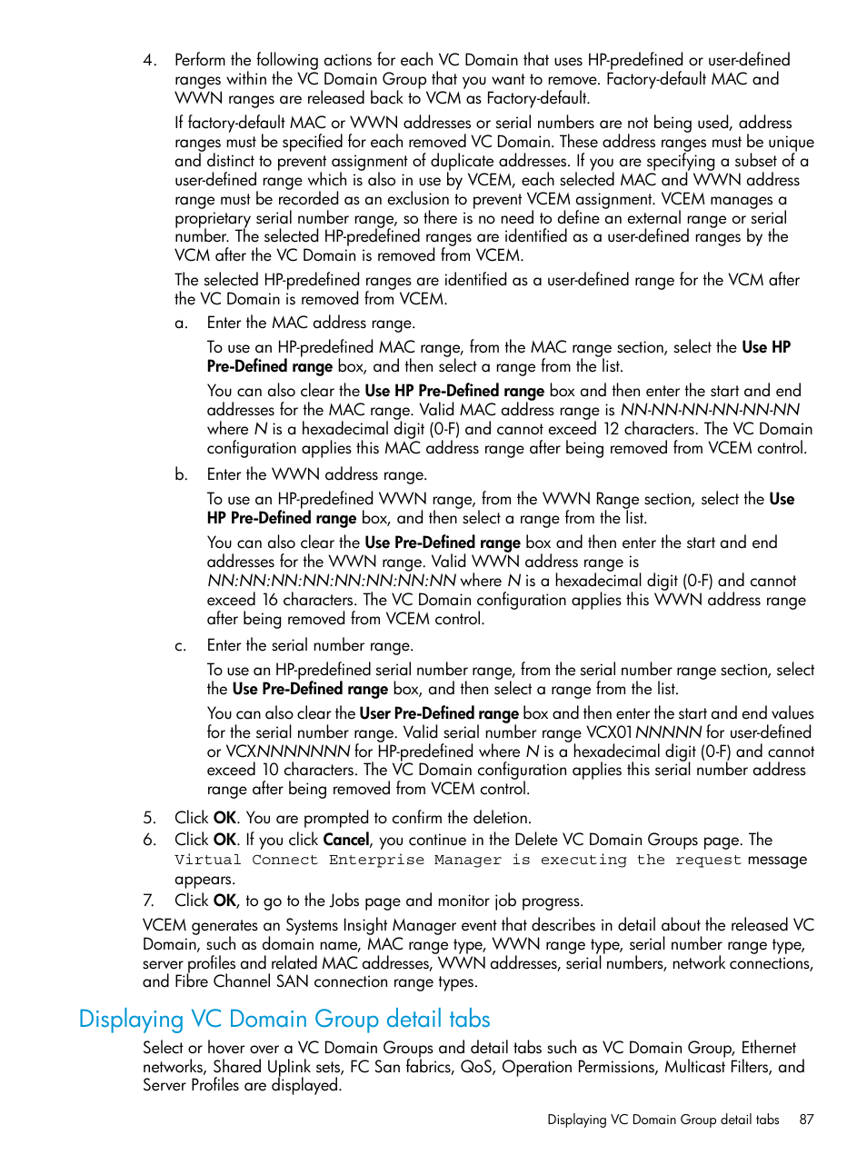 Displaying vc domain group detail tabs | HP Insight Management-Software User Manual | Page 87 / 194