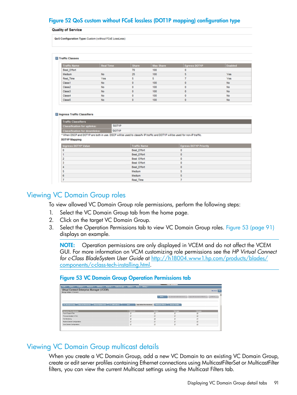 Viewing vc domain group roles, Viewing vc domain group multicast details | HP Insight Management-Software User Manual | Page 91 / 194