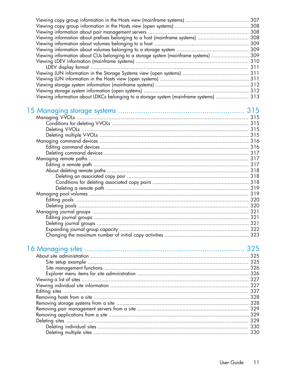 15 managing storage systems, 16 managing sites | HP XP P9000 Command View Advanced Edition Software User Manual | Page 11 / 492