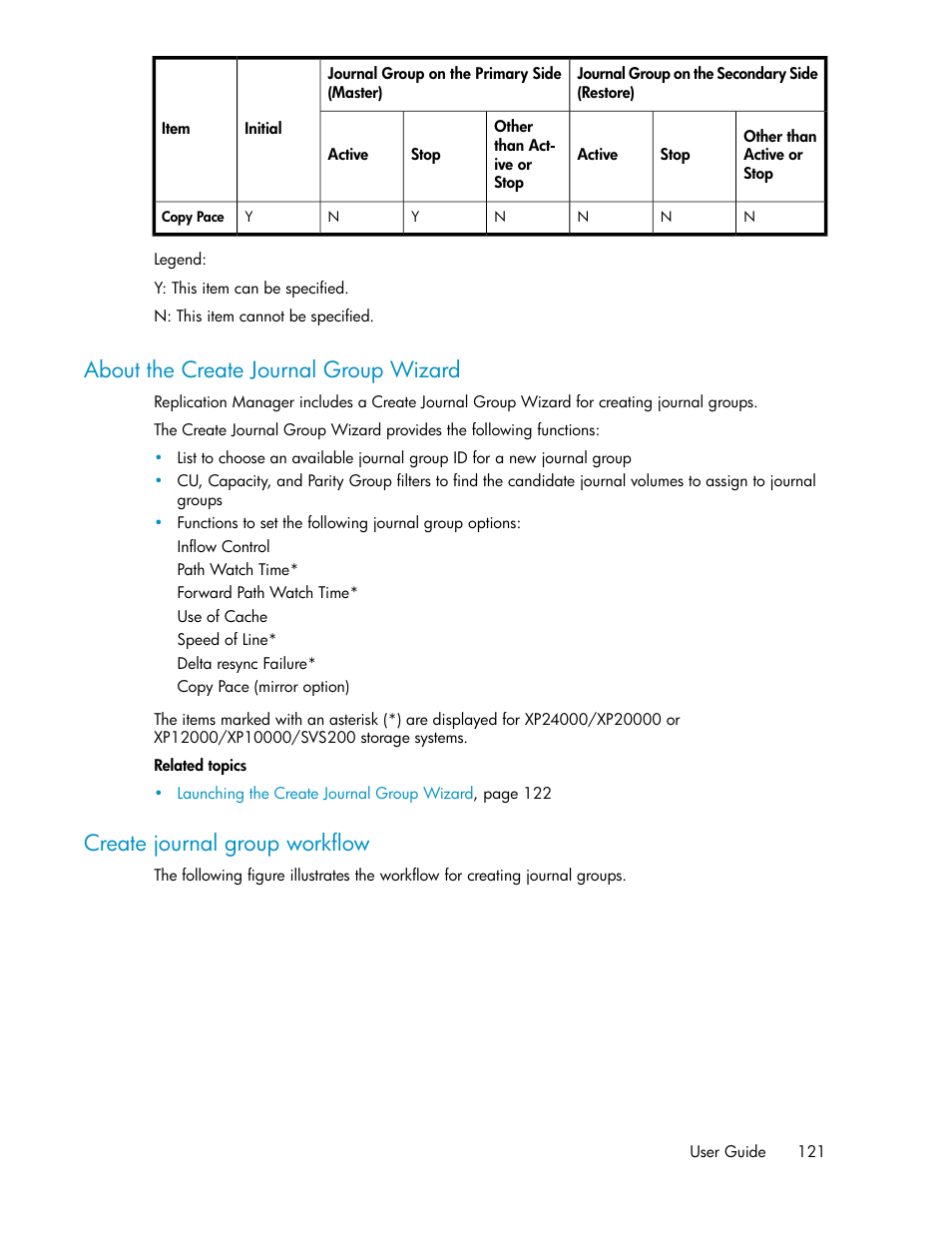 About the create journal group wizard, Create journal group workflow, 121 create journal group workflow | HP XP P9000 Command View Advanced Edition Software User Manual | Page 121 / 492