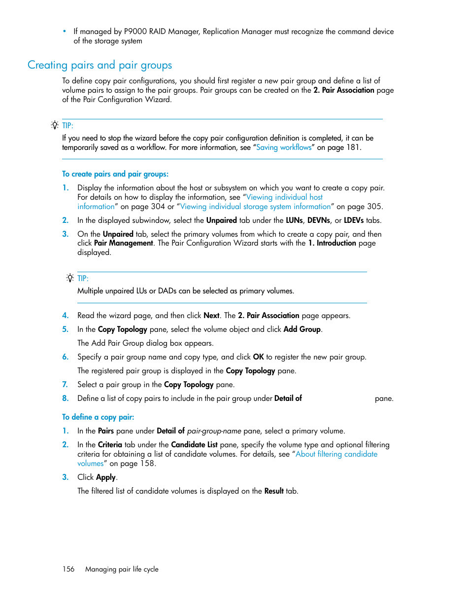 Creating pairs and pair groups | HP XP P9000 Command View Advanced Edition Software User Manual | Page 156 / 492