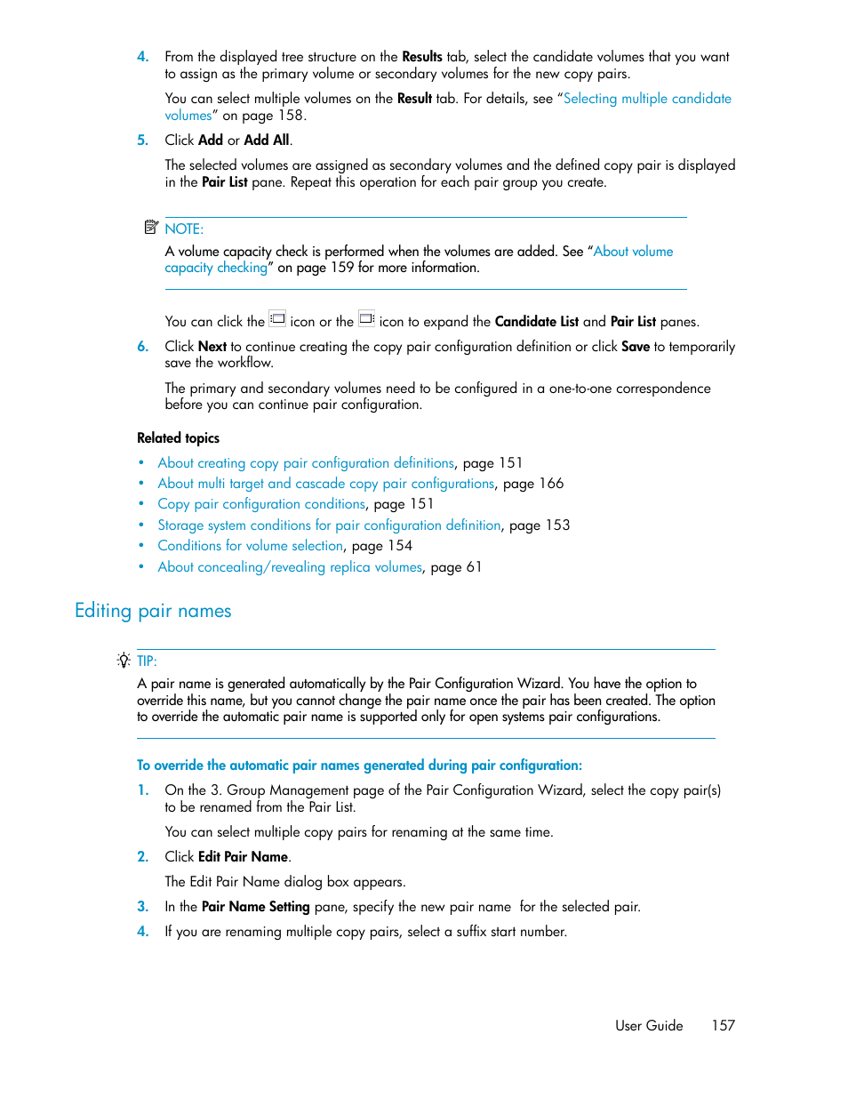 Editing pair names | HP XP P9000 Command View Advanced Edition Software User Manual | Page 157 / 492