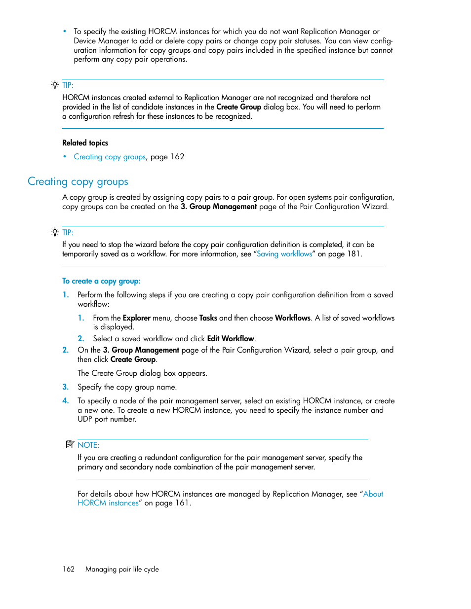 Creating copy groups | HP XP P9000 Command View Advanced Edition Software User Manual | Page 162 / 492