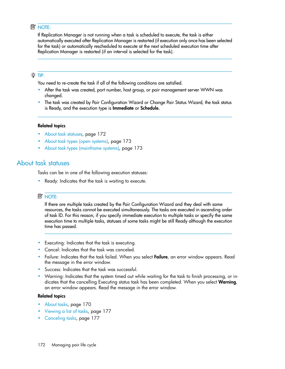 About task statuses | HP XP P9000 Command View Advanced Edition Software User Manual | Page 172 / 492