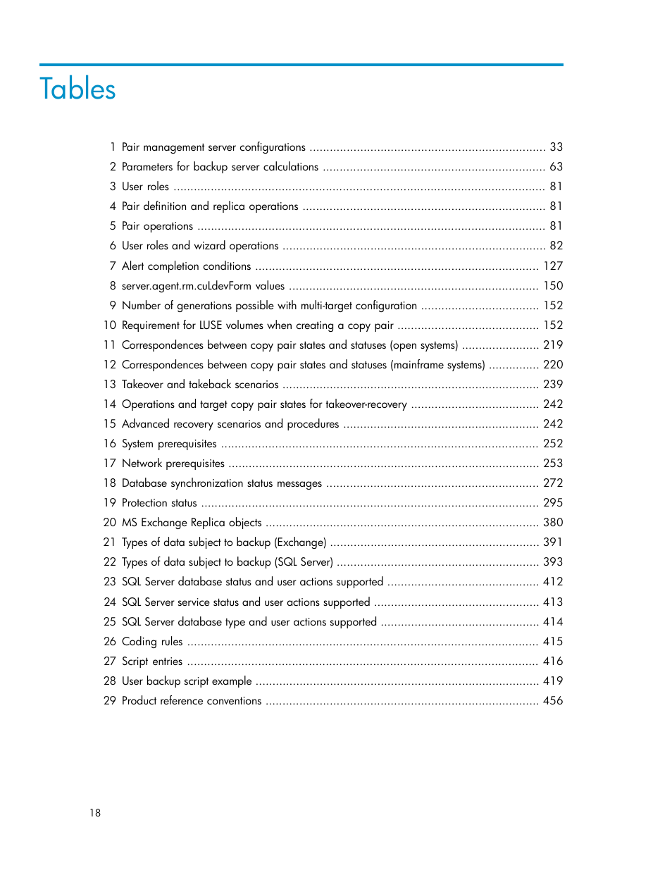 Tables | HP XP P9000 Command View Advanced Edition Software User Manual | Page 18 / 492