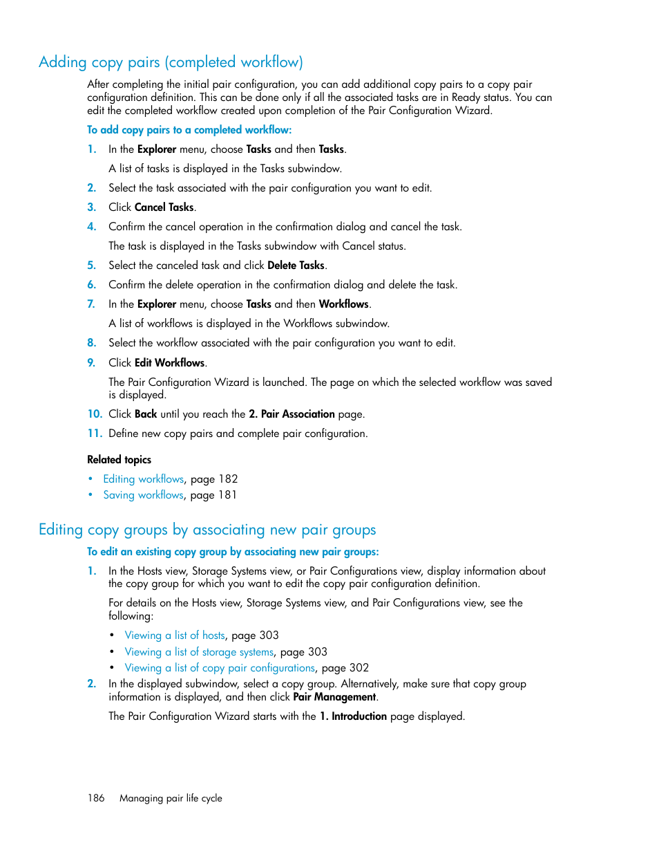 Adding copy pairs (completed workflow), Editing copy groups by associating new pair groups | HP XP P9000 Command View Advanced Edition Software User Manual | Page 186 / 492