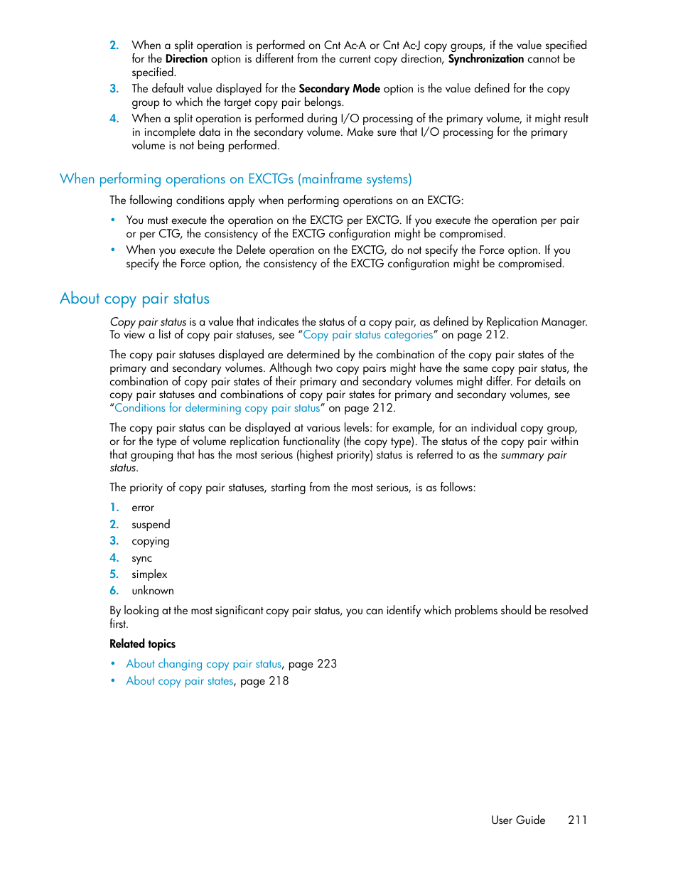 About copy pair status | HP XP P9000 Command View Advanced Edition Software User Manual | Page 211 / 492