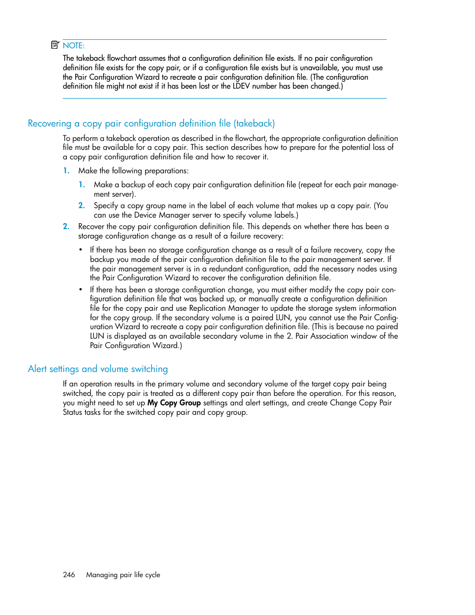 Alert settings and volume switching | HP XP P9000 Command View Advanced Edition Software User Manual | Page 246 / 492