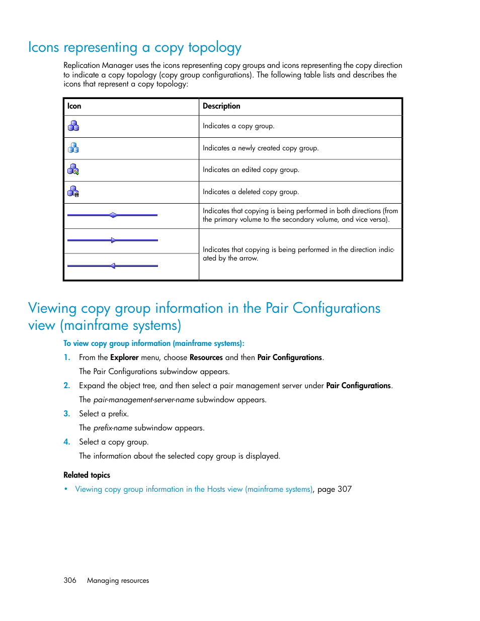 Icons representing a copy topology | HP XP P9000 Command View Advanced Edition Software User Manual | Page 306 / 492