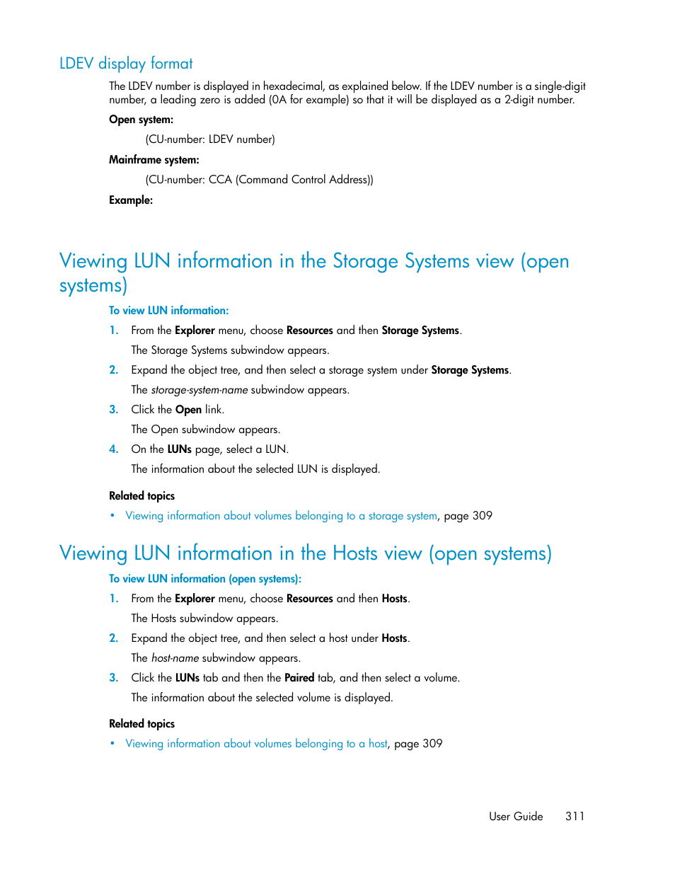 Ldev display format | HP XP P9000 Command View Advanced Edition Software User Manual | Page 311 / 492