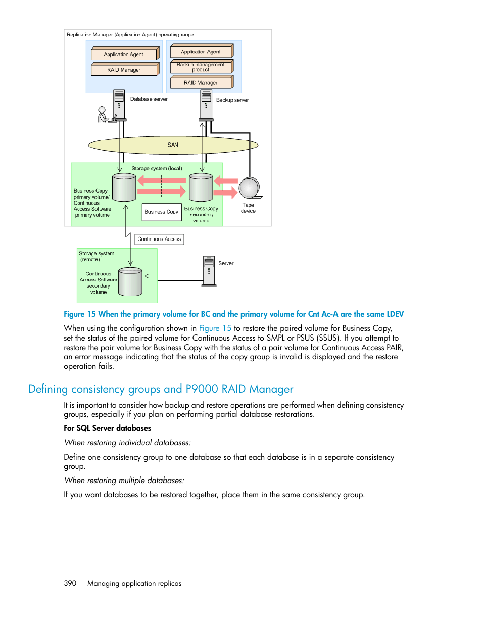 Defining consistency groups and p9000 raid manager | HP XP P9000 Command View Advanced Edition Software User Manual | Page 390 / 492