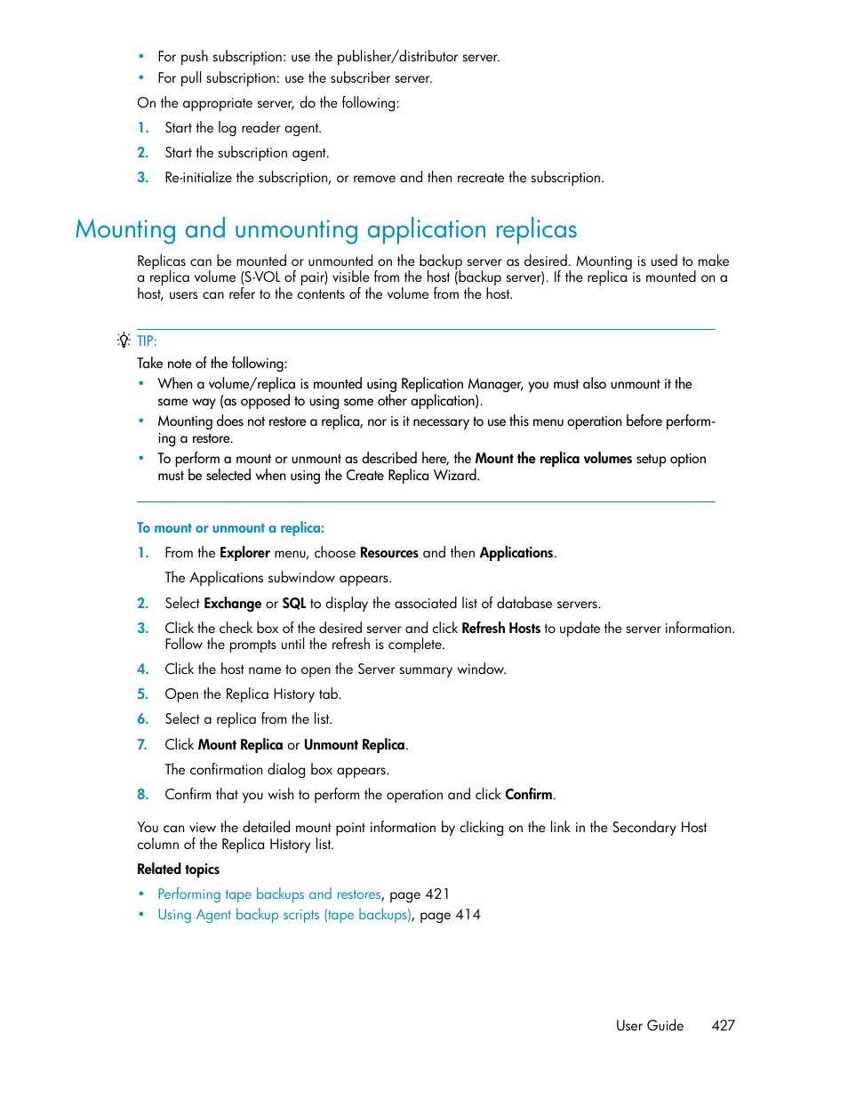 Mounting and unmounting application replicas | HP XP P9000 Command View Advanced Edition Software User Manual | Page 427 / 492