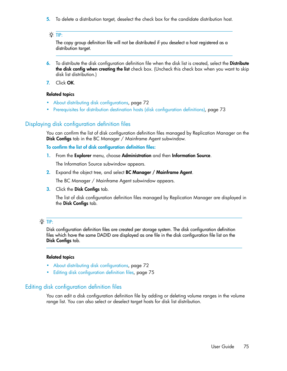 Displaying disk configuration definition files, Editing disk configuration definition files, 75 editing disk configuration definition files | Displaying disk configuration, Definition files | HP XP P9000 Command View Advanced Edition Software User Manual | Page 75 / 492