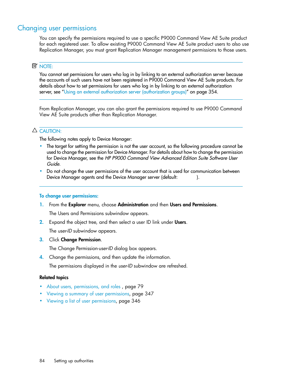 Changing user permissions | HP XP P9000 Command View Advanced Edition Software User Manual | Page 84 / 492