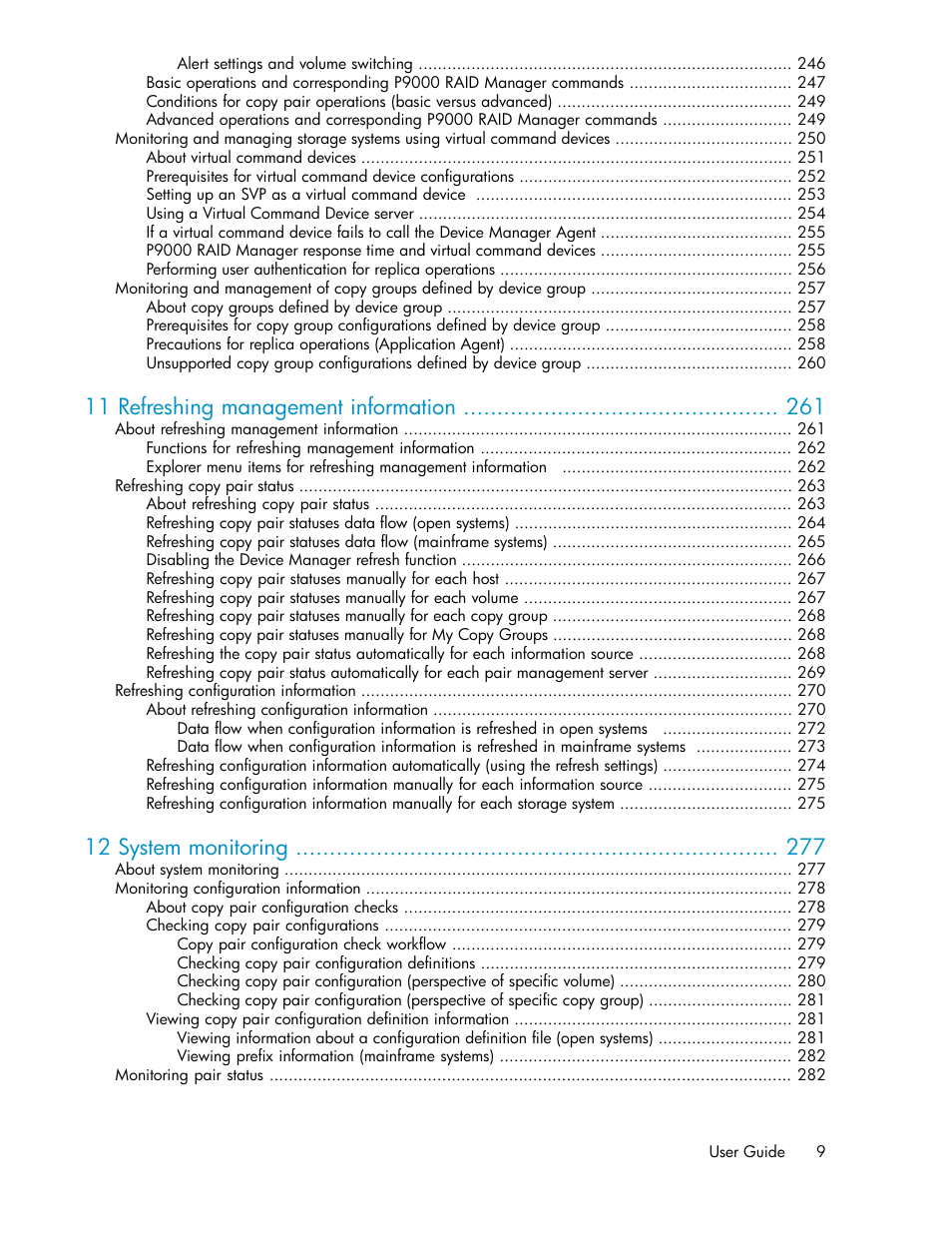 11 refreshing management information, 12 system monitoring | HP XP P9000 Command View Advanced Edition Software User Manual | Page 9 / 492