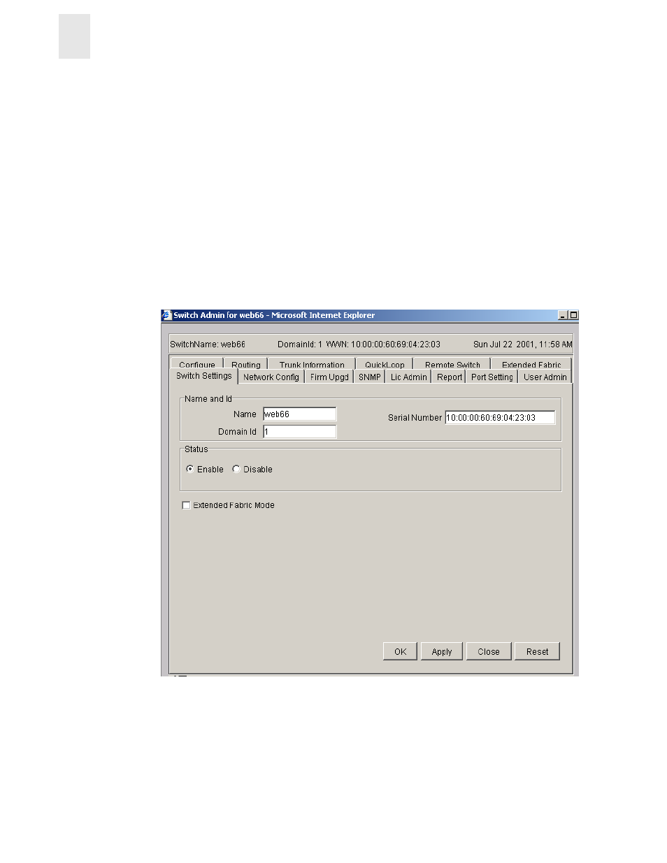 Switch settings tab | HP Surestore 6164 Switch User Manual | Page 112 / 161
