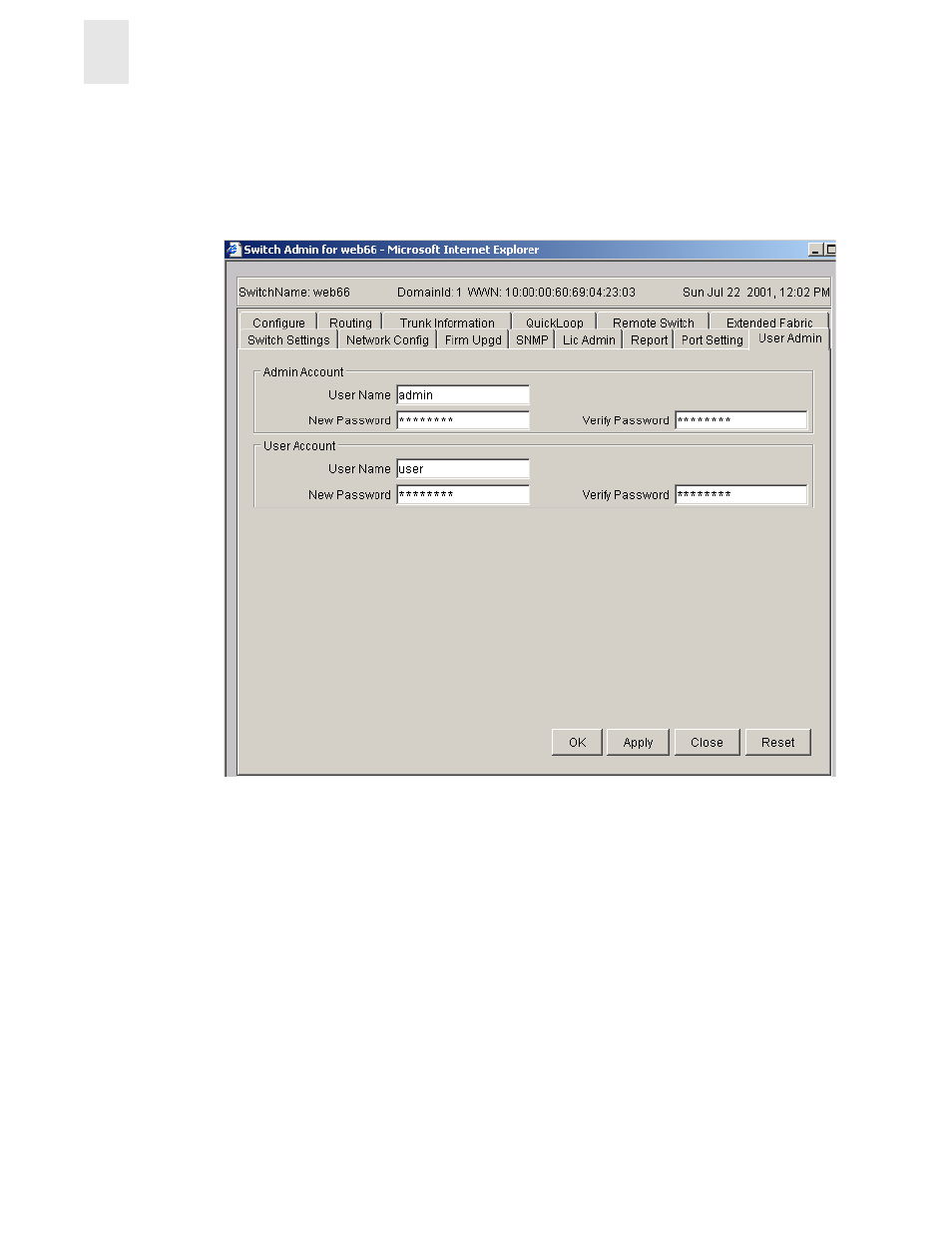 User admin tab, 4user admin tab | HP Surestore 6164 Switch User Manual | Page 114 / 161