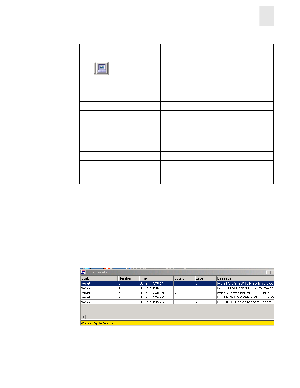Fabric events view | HP Surestore 6164 Switch User Manual | Page 27 / 161