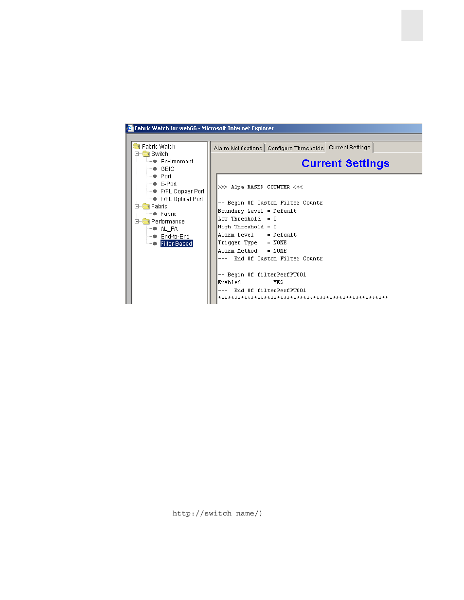 Performance monitor, Current settings tab, 4current settings tab | HP Surestore 6164 Switch User Manual | Page 89 / 161