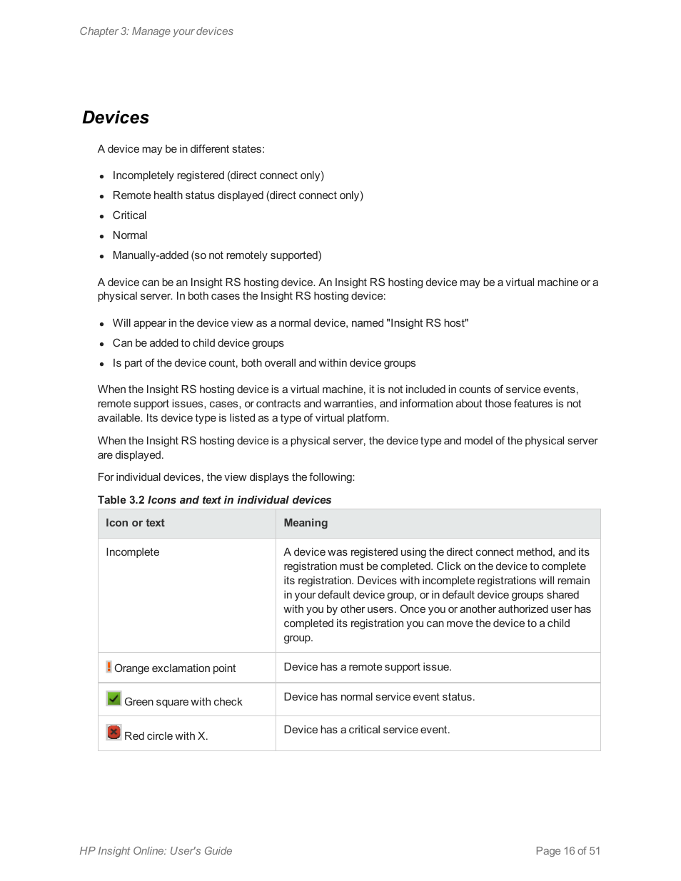 Devices | HP Insight Online Software User Manual | Page 16 / 51