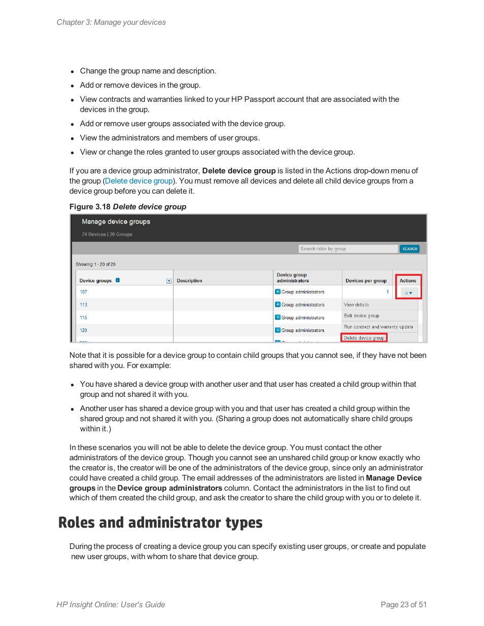 Roles and administrator types | HP Insight Online Software User Manual | Page 23 / 51