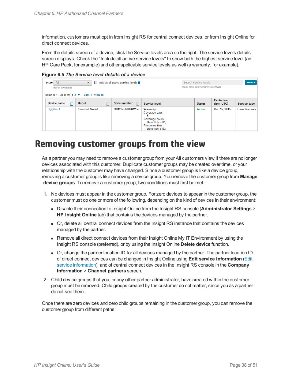 Removing customer groups from the view | HP Insight Online Software User Manual | Page 38 / 51