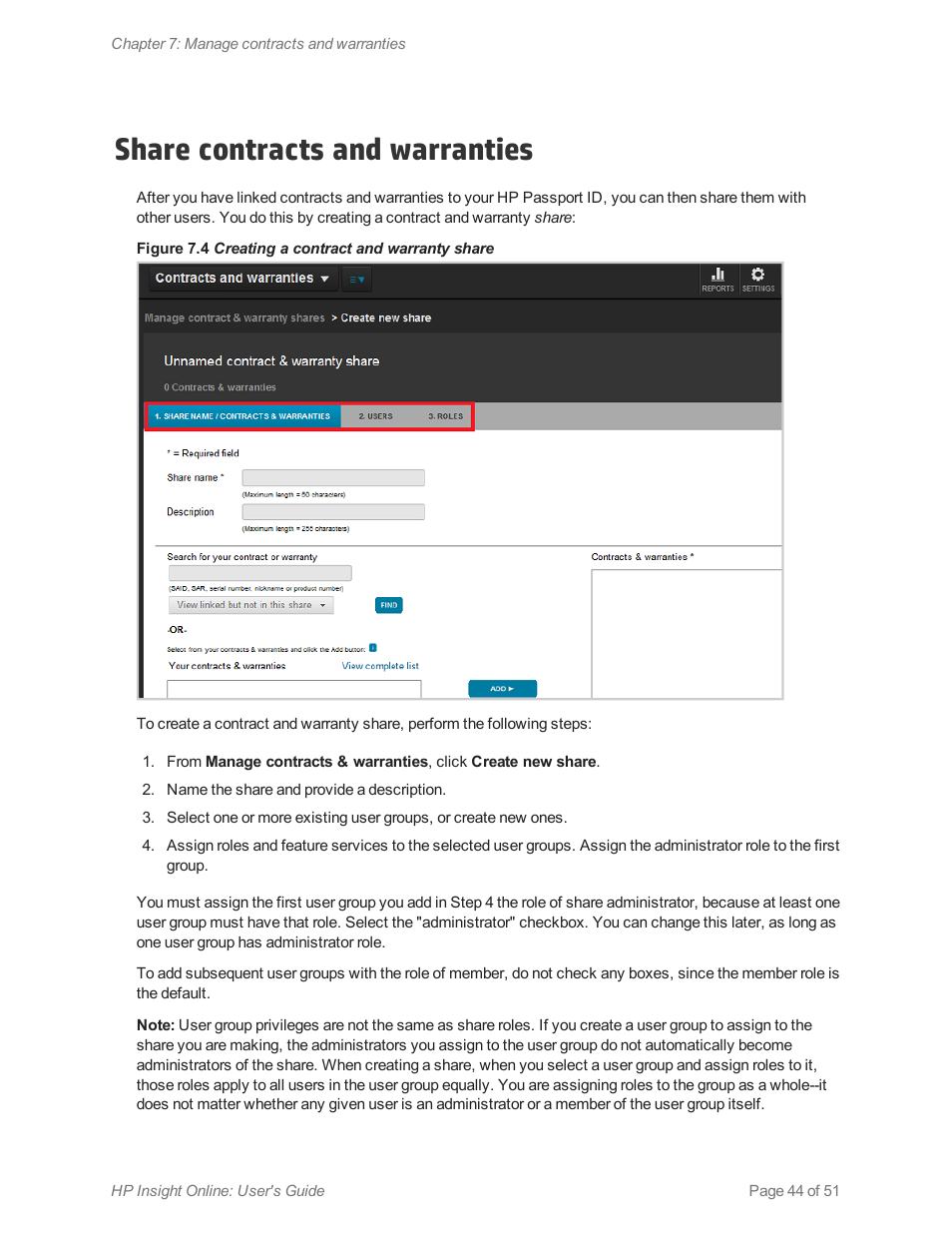 Share contracts and warranties | HP Insight Online Software User Manual | Page 44 / 51