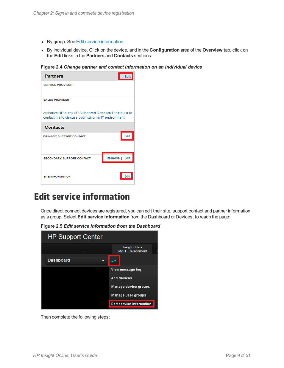 Edit service information | HP Insight Online Software User Manual | Page 9 / 51