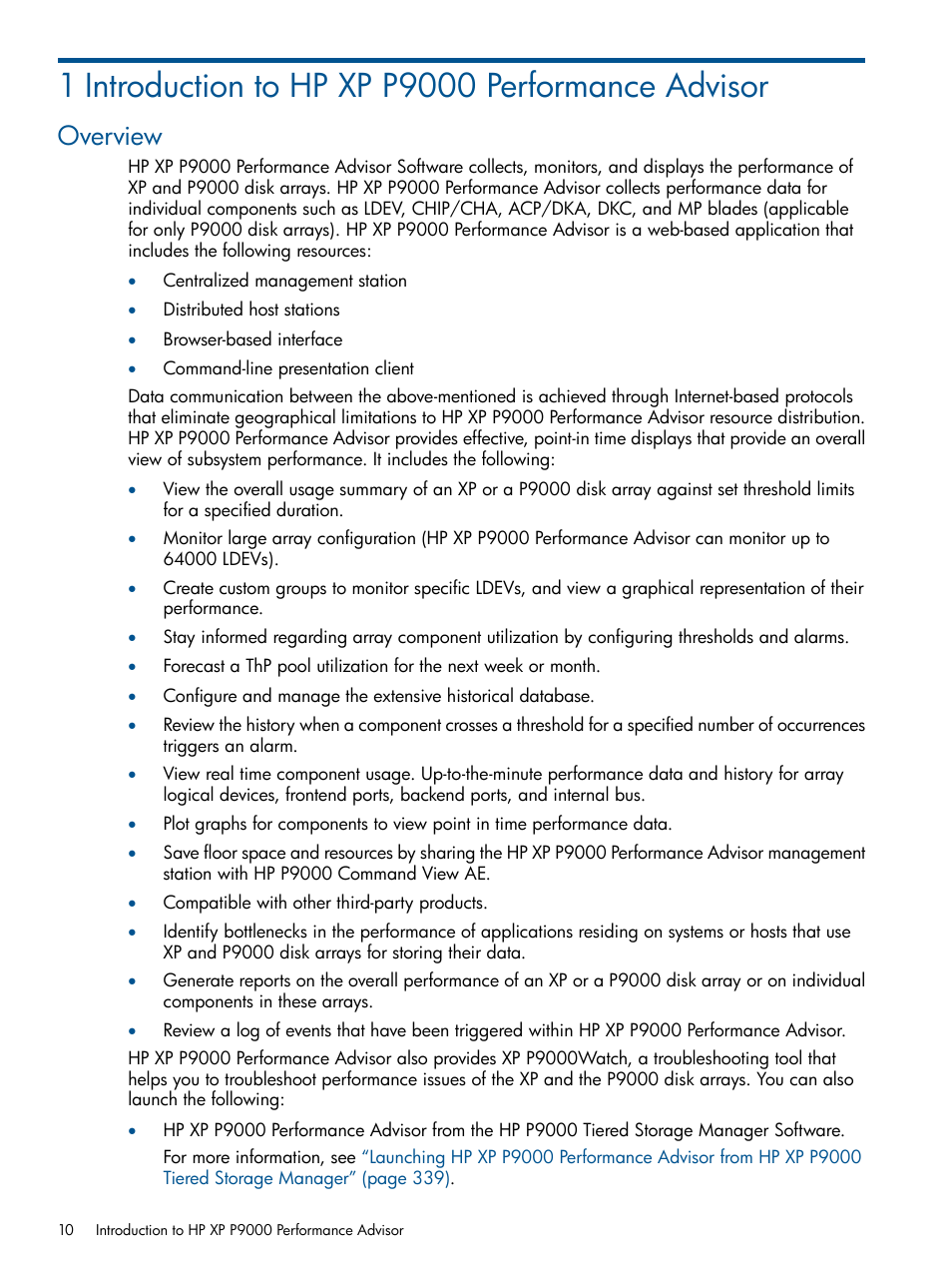 1 introduction to hp xp p9000 performance advisor, Overview | HP XP Performance Advisor Software User Manual | Page 10 / 417