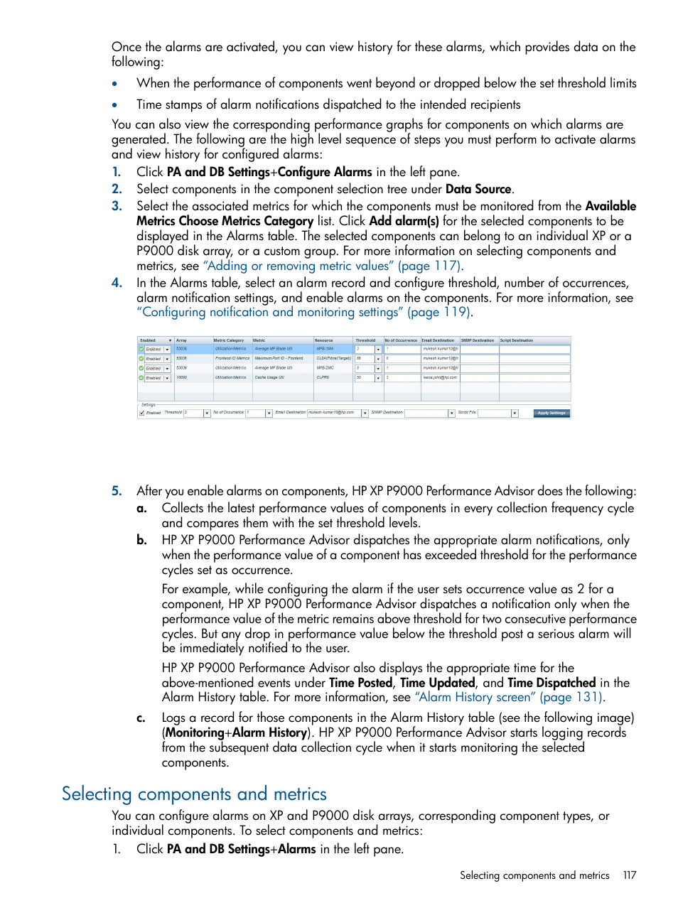 Selecting components and metrics, Adding or removing metric | HP XP Performance Advisor Software User Manual | Page 117 / 417