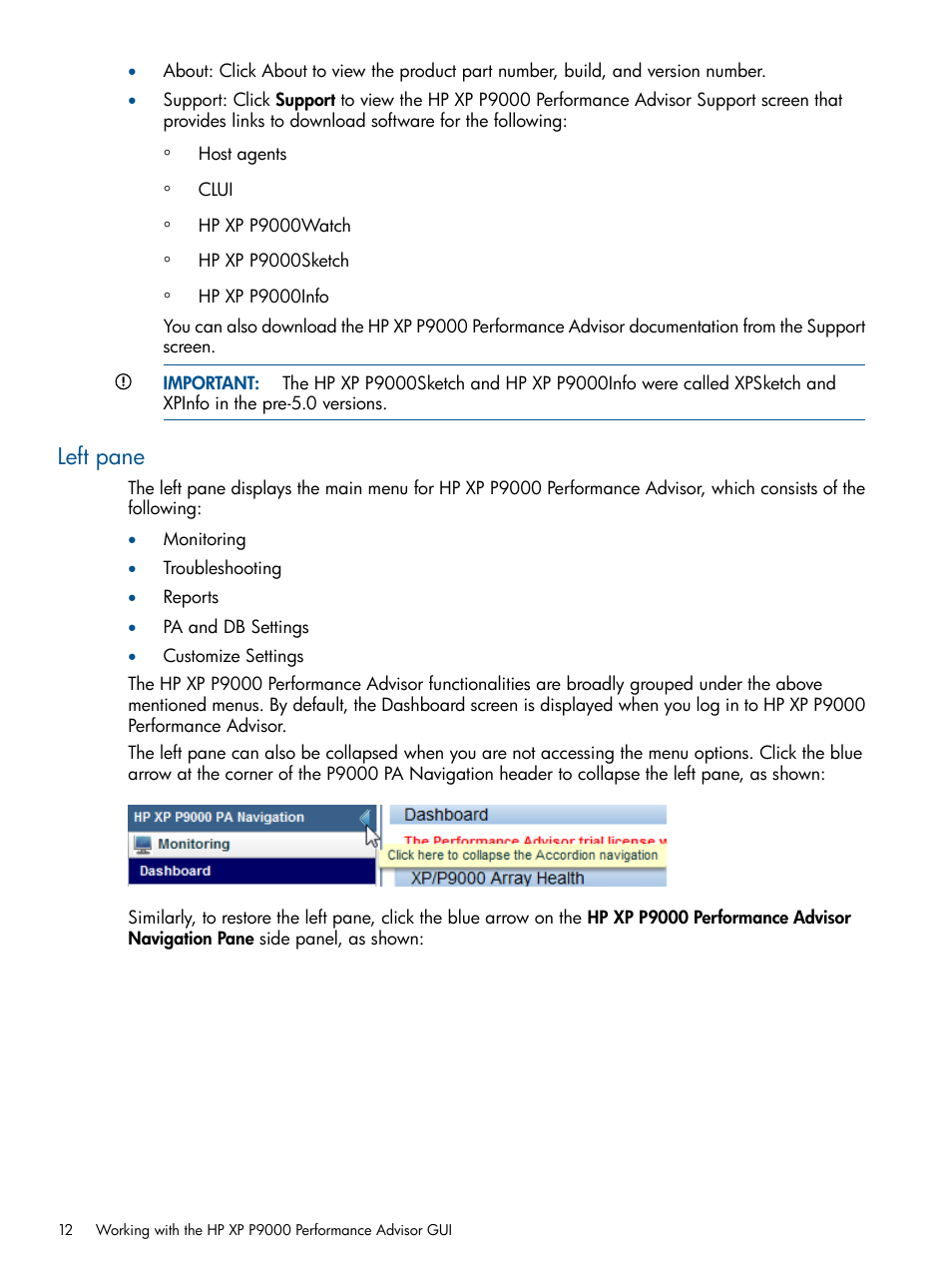 Left pane | HP XP Performance Advisor Software User Manual | Page 12 / 417
