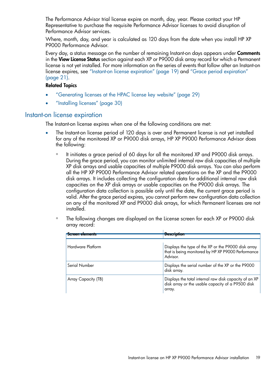 Instant-on license expiration | HP XP Performance Advisor Software User Manual | Page 19 / 417