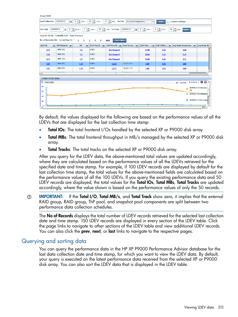 Querying and sorting data, Querying data | HP XP Performance Advisor Software User Manual | Page 213 / 417