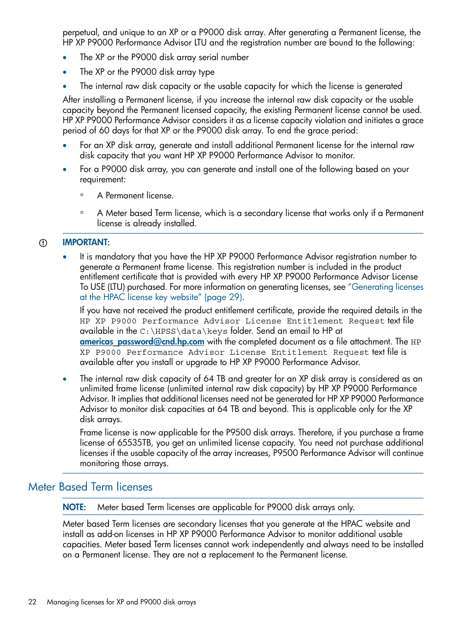 Meter based term licenses | HP XP Performance Advisor Software User Manual | Page 22 / 417
