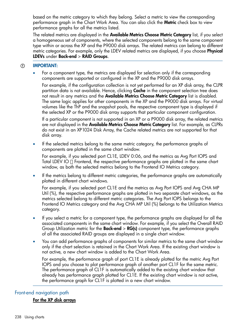 Front-end navigation path | HP XP Performance Advisor Software User Manual | Page 238 / 417