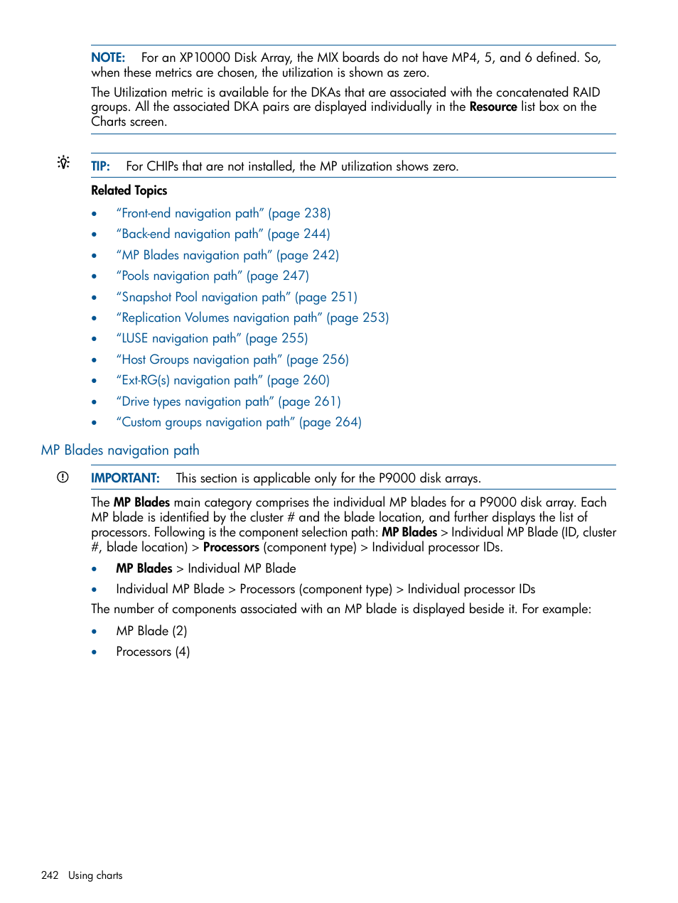 Mp blades navigation path | HP XP Performance Advisor Software User Manual | Page 242 / 417
