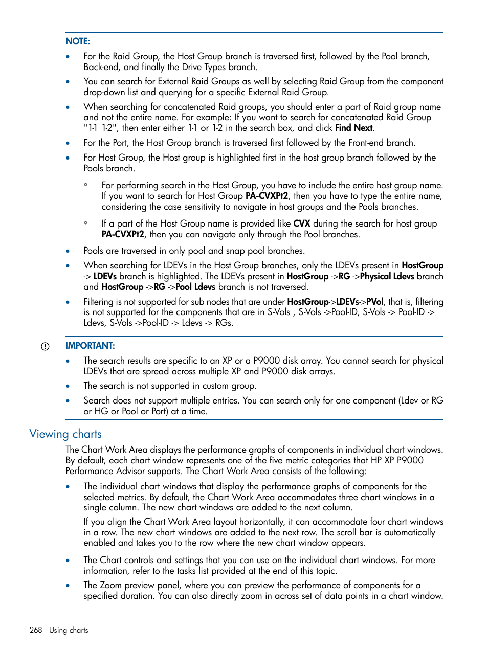 Viewing charts | HP XP Performance Advisor Software User Manual | Page 268 / 417