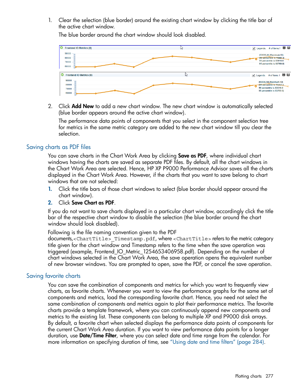 Saving charts as pdf files, Saving favorite charts, Saving charts as pdf files saving favorite charts | HP XP Performance Advisor Software User Manual | Page 277 / 417