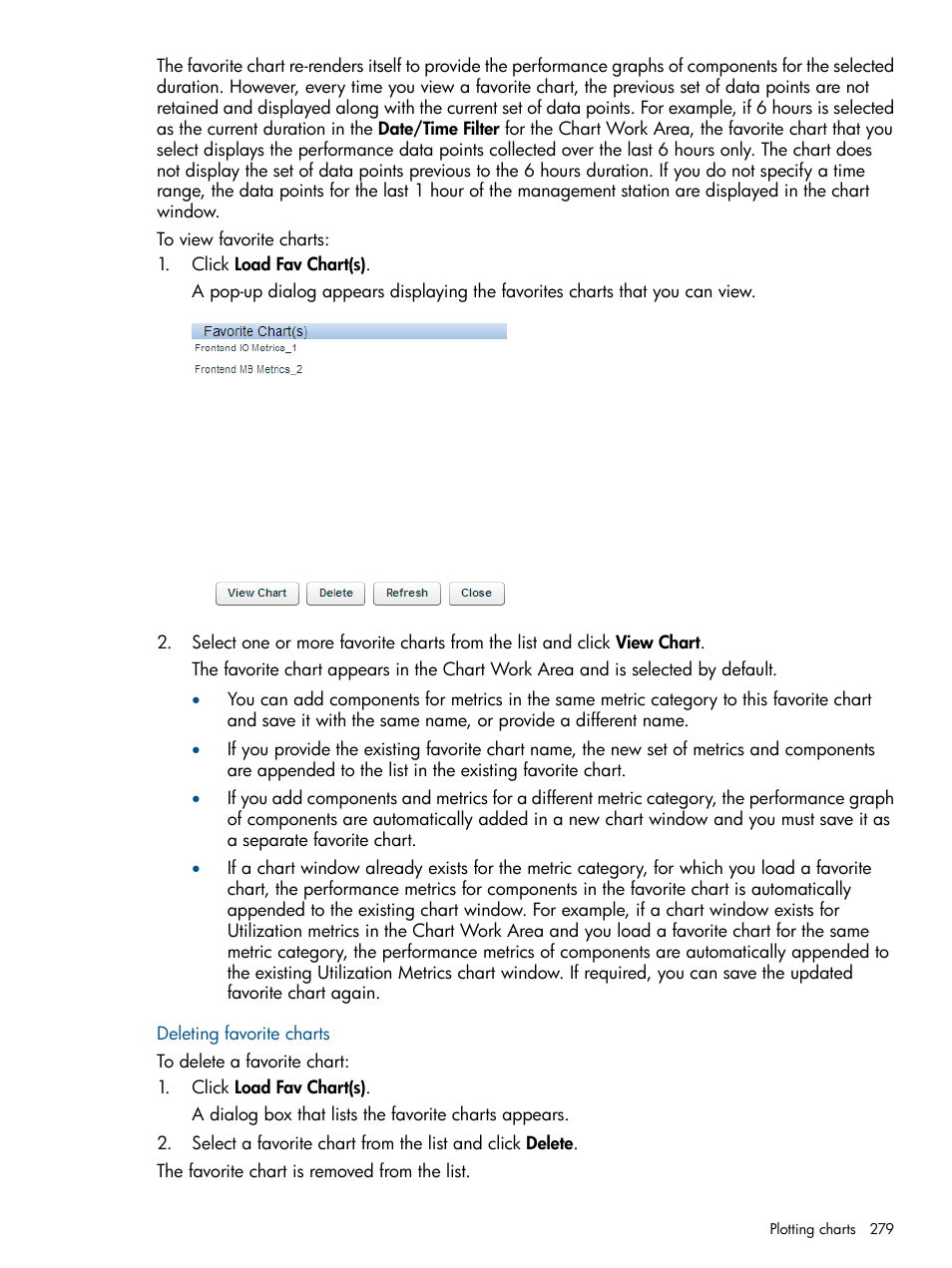 Deleting favorite charts | HP XP Performance Advisor Software User Manual | Page 279 / 417