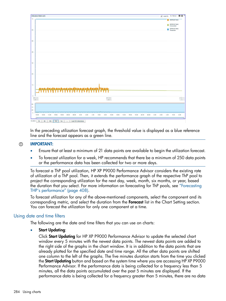 Using date and time filters | HP XP Performance Advisor Software User Manual | Page 284 / 417