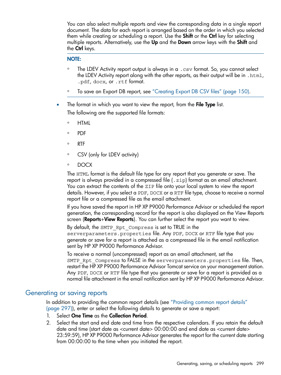 Generating or saving reports | HP XP Performance Advisor Software User Manual | Page 299 / 417