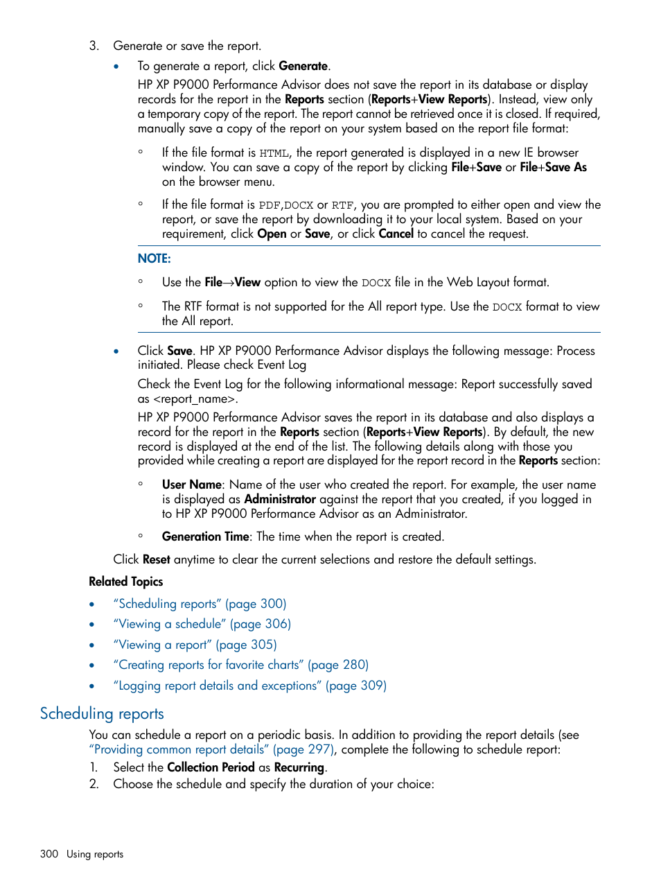 Scheduling reports | HP XP Performance Advisor Software User Manual | Page 300 / 417