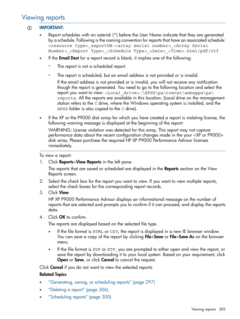 Viewing reports | HP XP Performance Advisor Software User Manual | Page 305 / 417