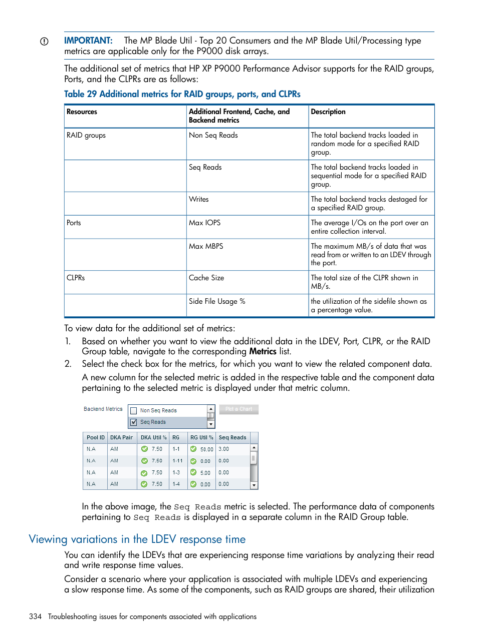 Viewing variations in the ldev response time | HP XP Performance Advisor Software User Manual | Page 334 / 417