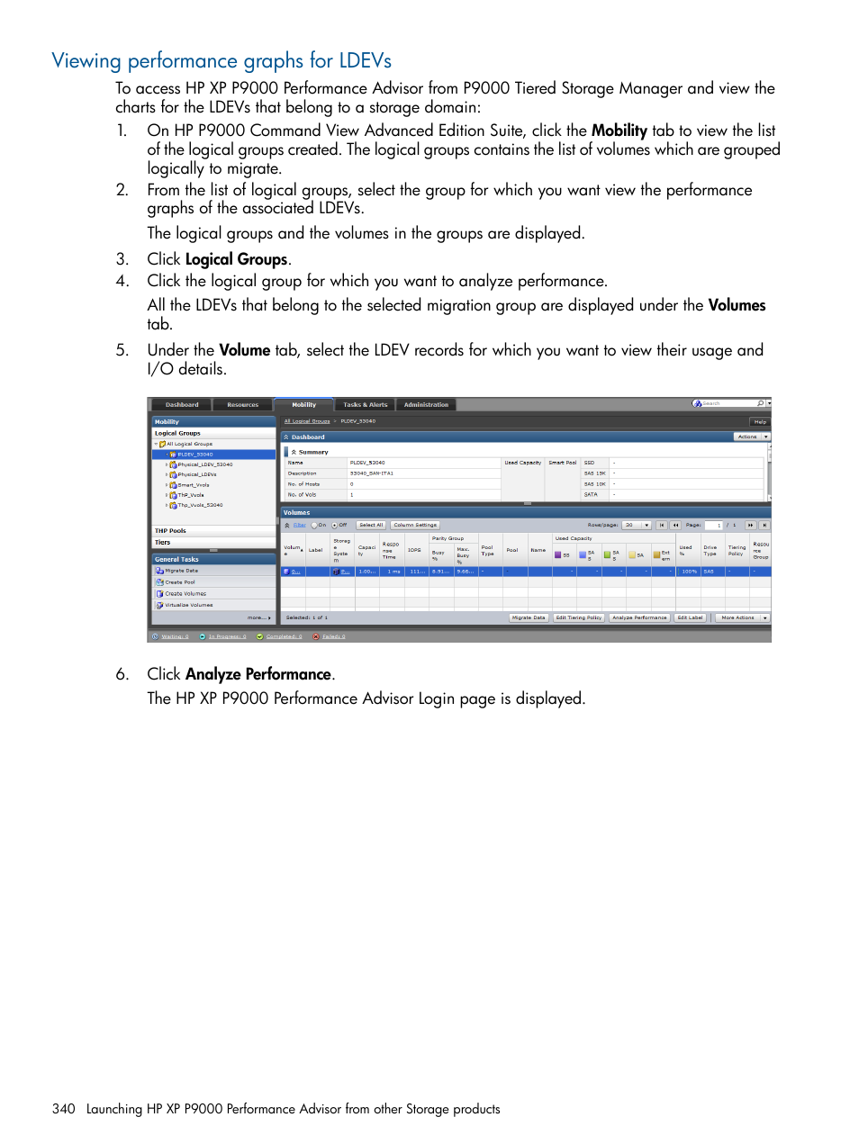 Viewing performance graphs for ldevs | HP XP Performance Advisor Software User Manual | Page 340 / 417